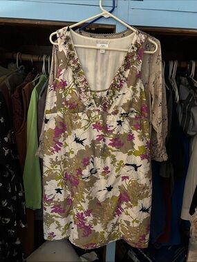 Gorgeous Floral Summer Dress in Ivory Olive & Fuschia